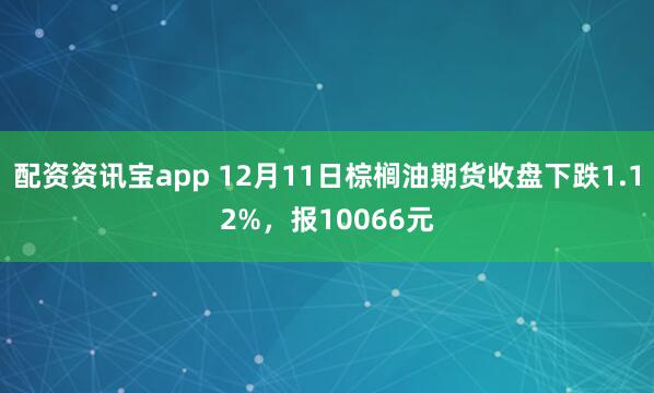 配资资讯宝app 12月11日棕榈油期货收盘下跌1.12%，报10066元