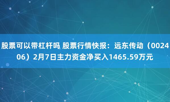 股票可以带杠杆吗 股票行情快报：远东传动（002406）2月7日主力资金净买入1465.59万元